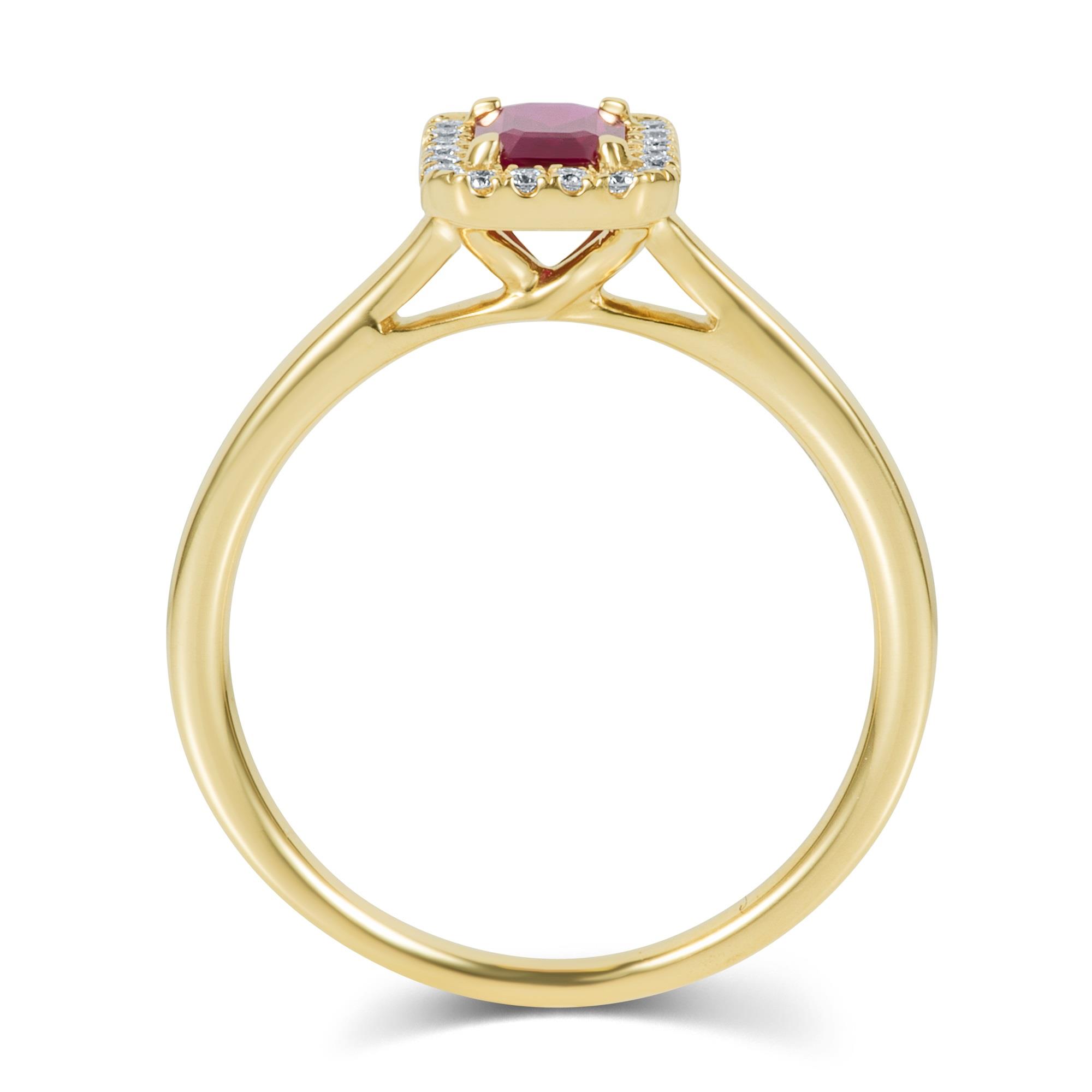 Emerald Cut Ruby and Diamond Halo Ring | Pravins