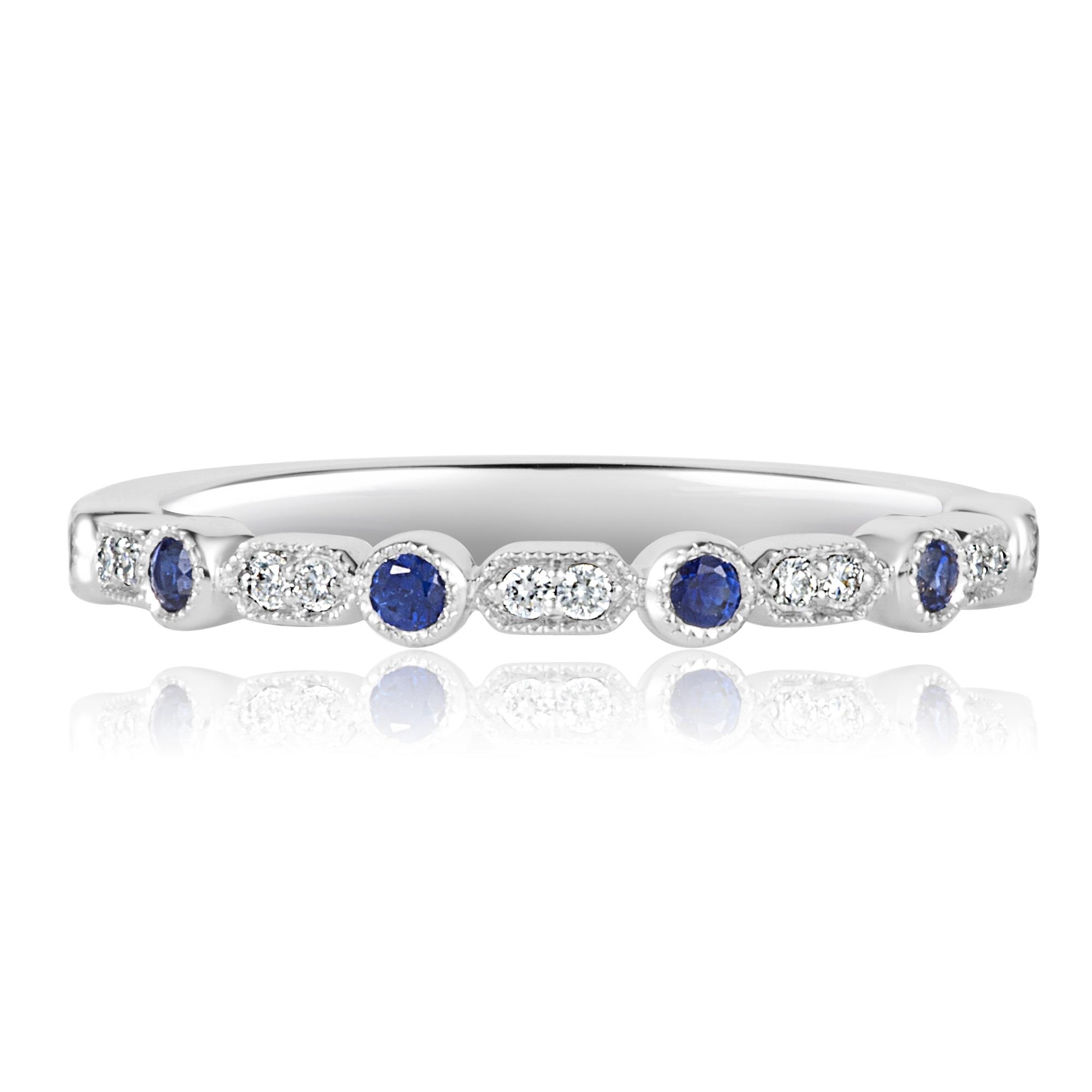1 cttw Blue Sapphire & Diamond 5-Stone Wedding Anniversary Ring 14k White  Gold