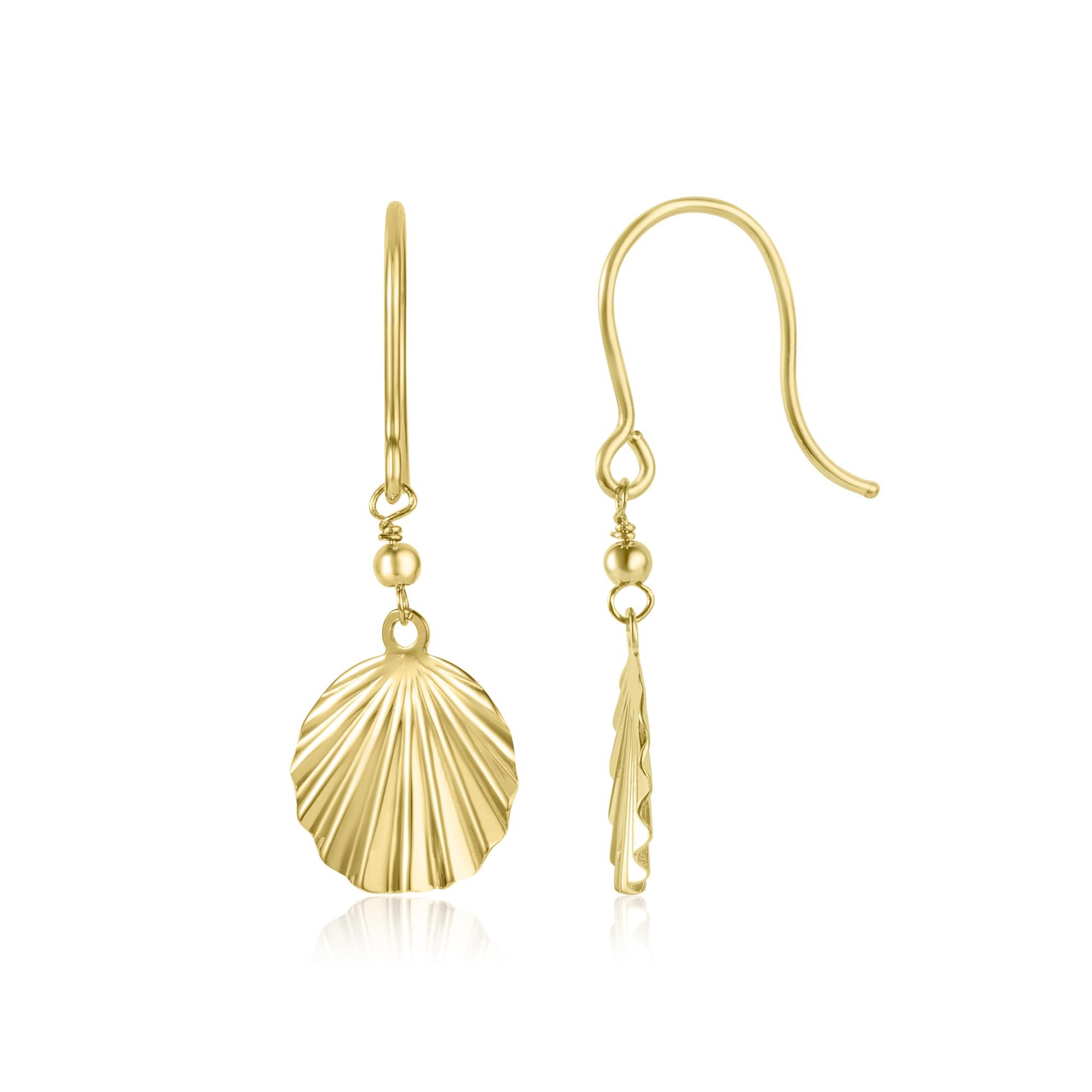 18ct Yellow Gold Shell Design Drop Earrings Pravins