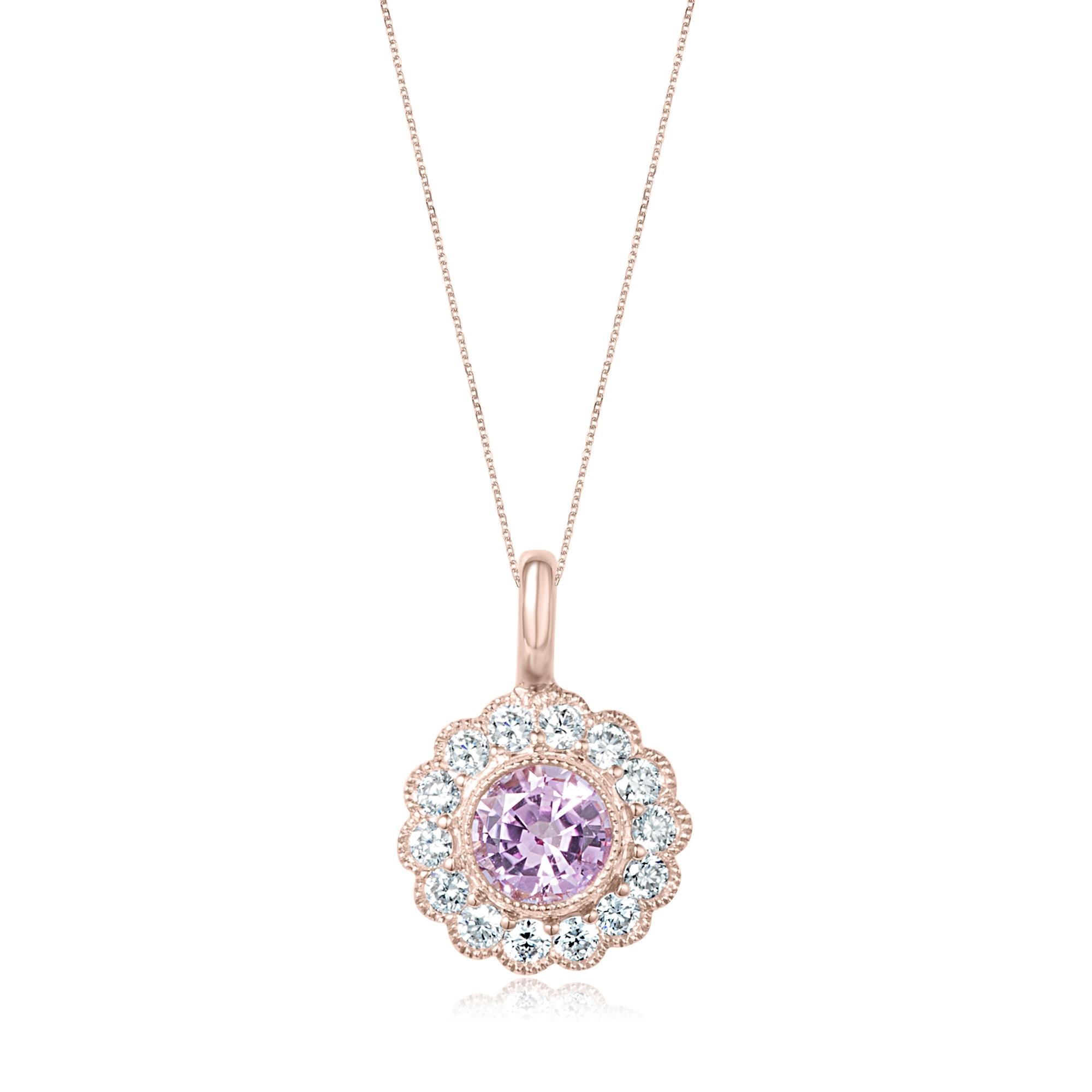 18ct White Gold Pink Sapphire and Diamond Cluster Pendant