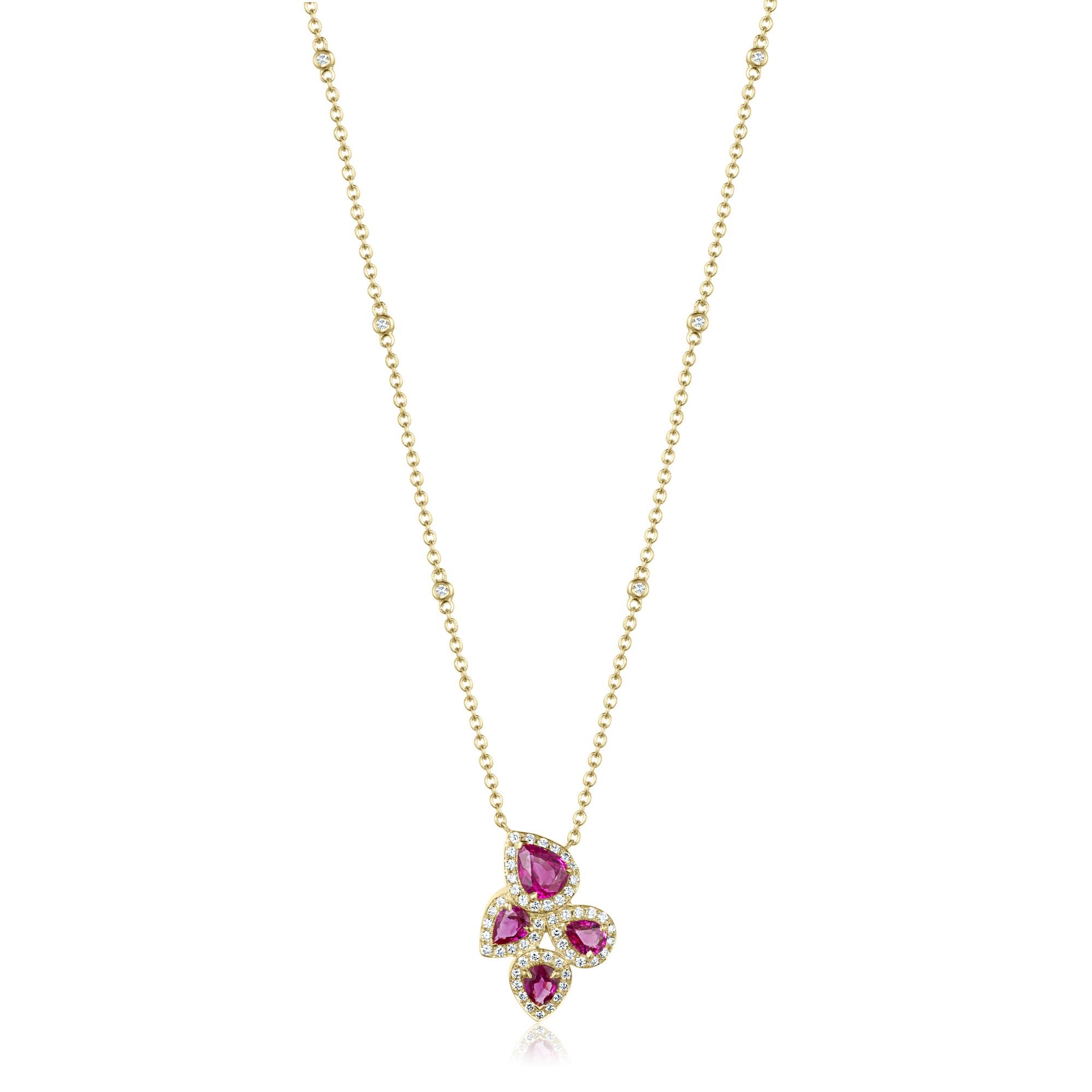 Oriana Petal Cluster Ruby and Diamond Necklace | Pravins