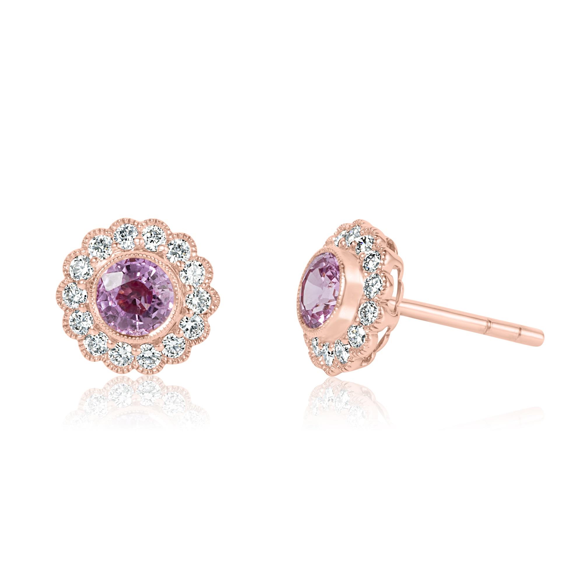 Pink Sapphire and Diamond Stud Earrings | Pravins