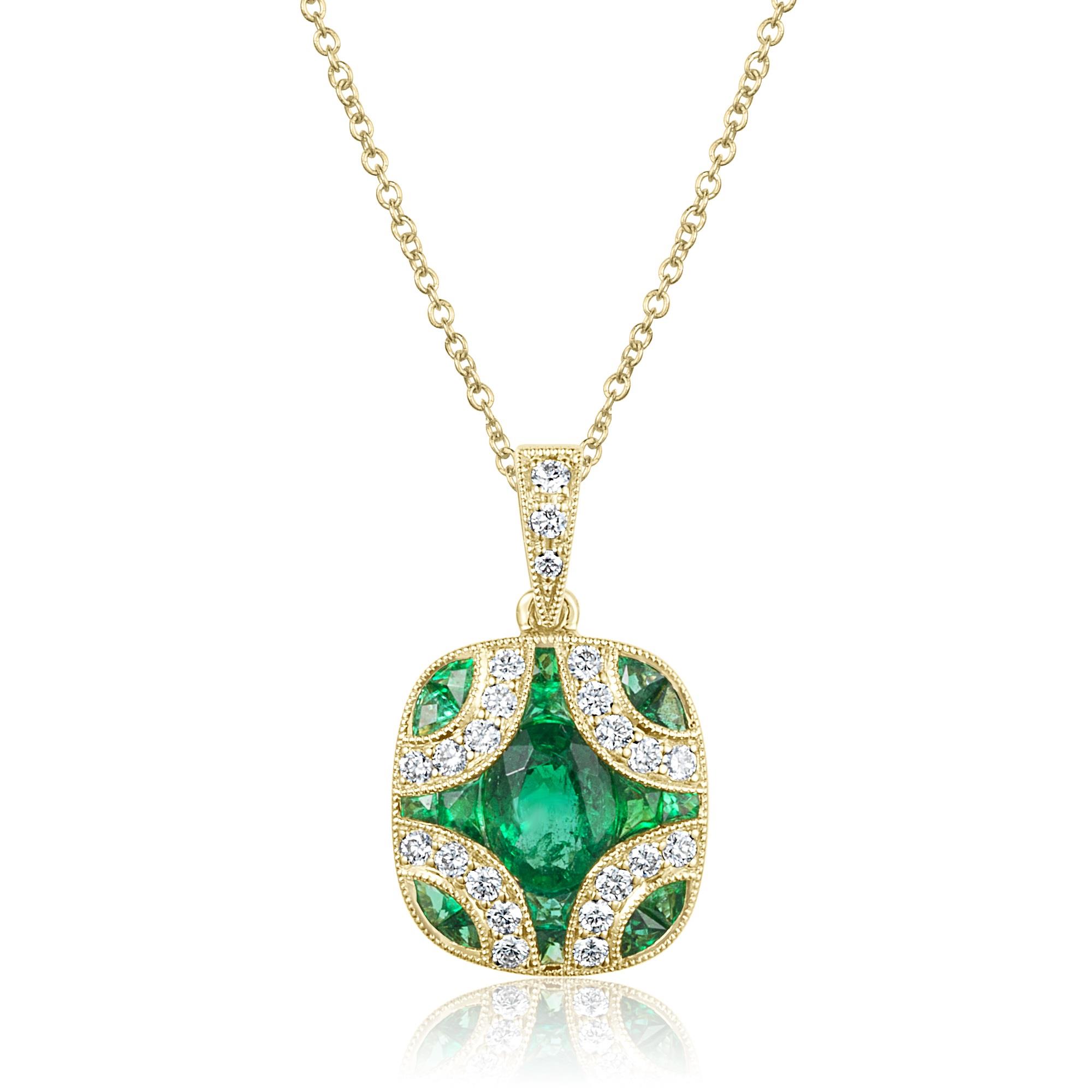 Vintage Style Emerald and Diamond Pendant | Pravins