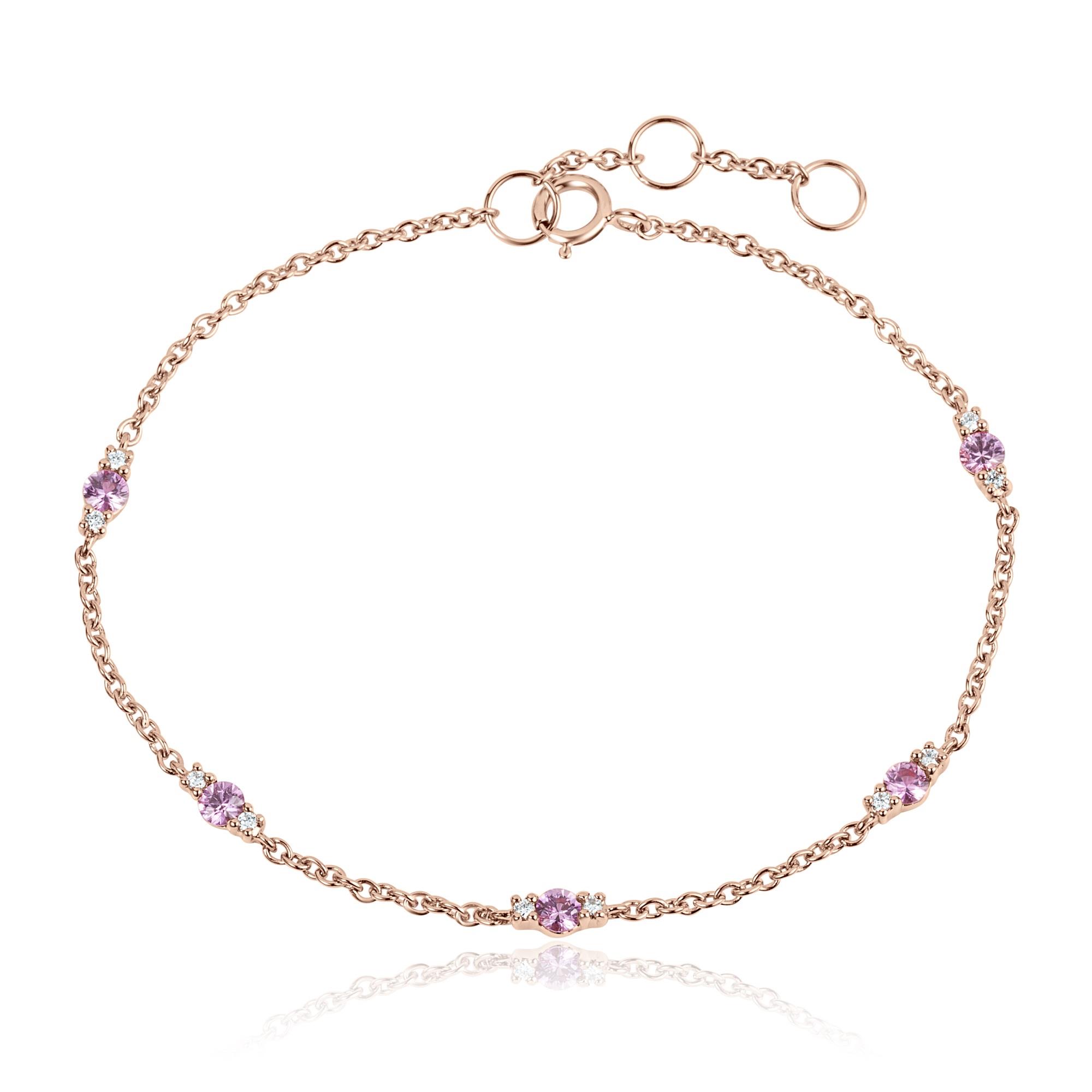 Diamond & Pink Sapphire 4 Heart Drop Tennis Necklace Rose Gold/Diamond