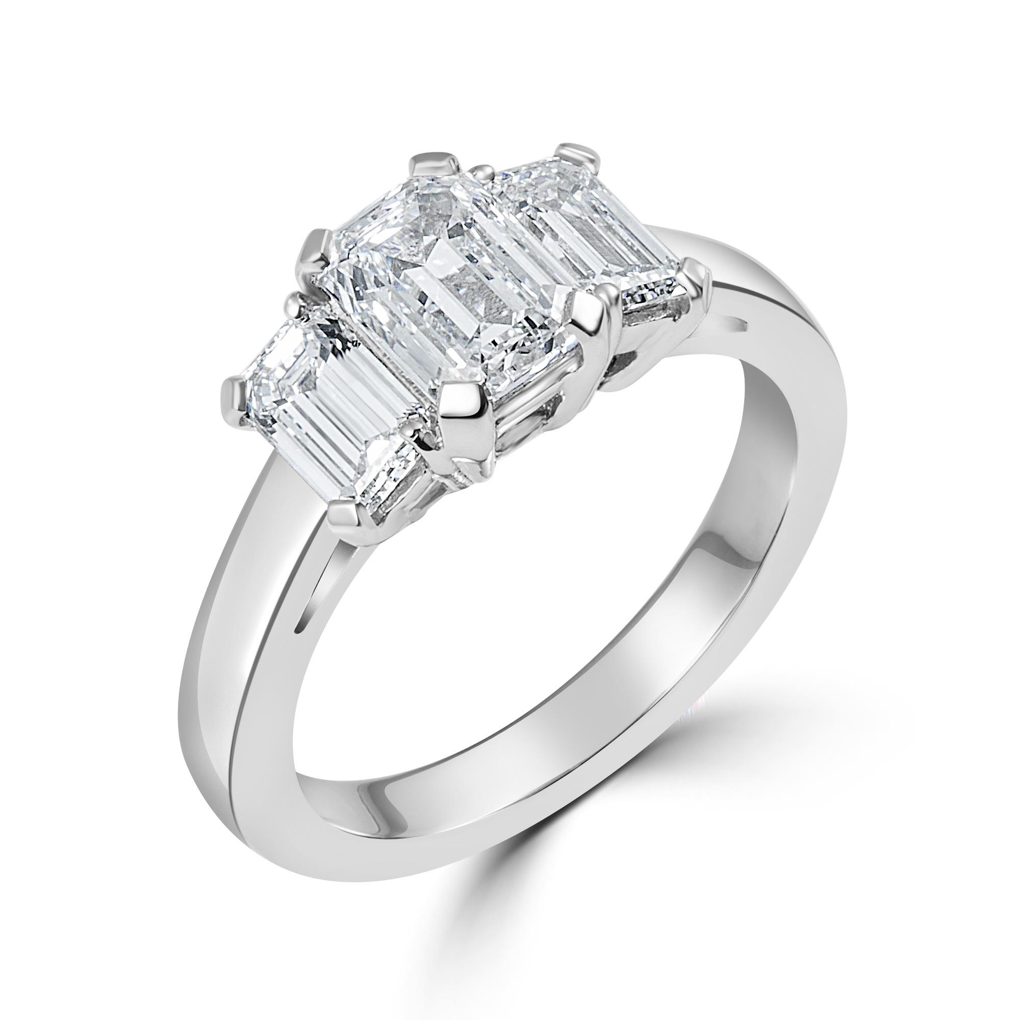 Emerald Cut Diamond Three Stone Ring | Pravins