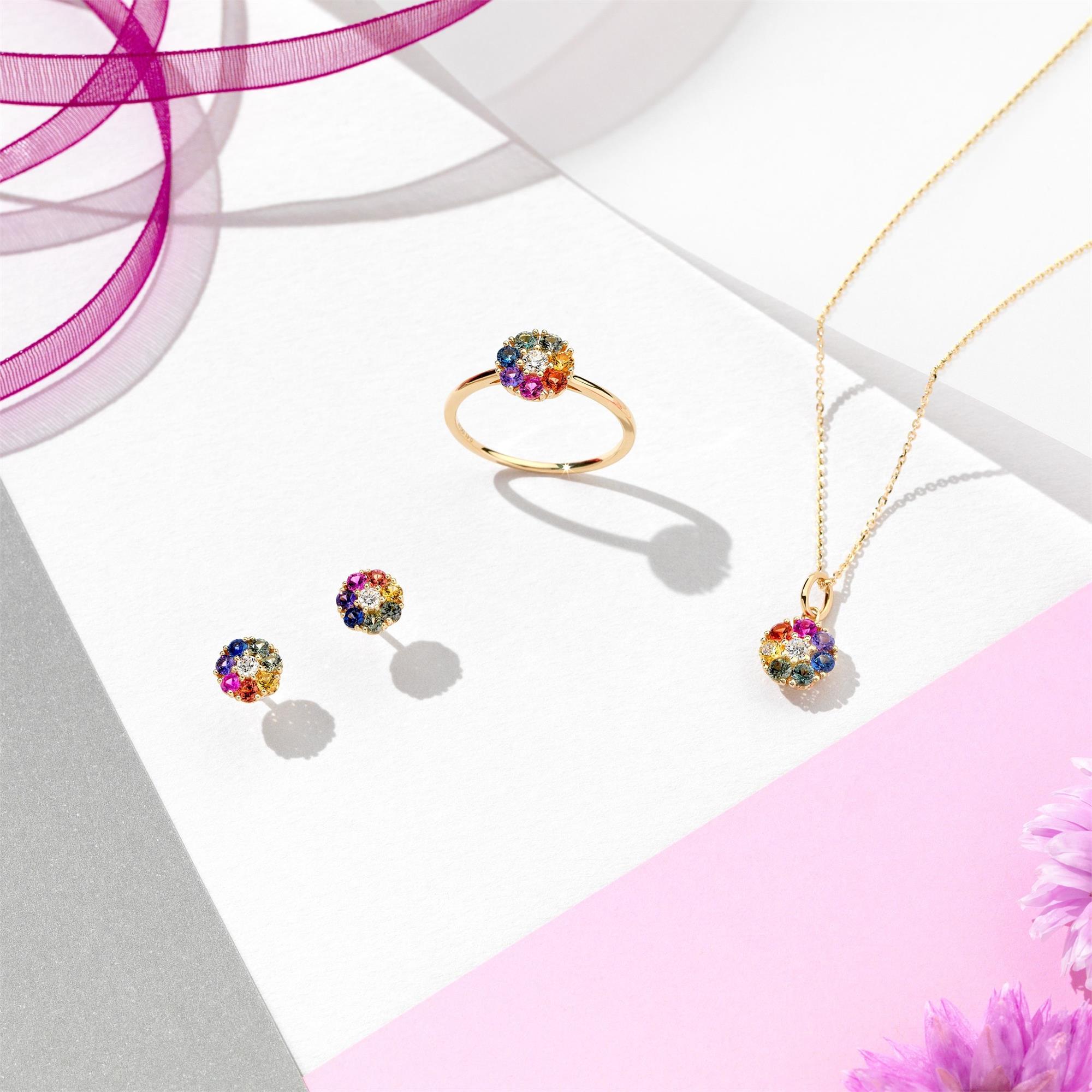 Samba Rainbow Sapphire and Diamond Halo Pendant | Pravins