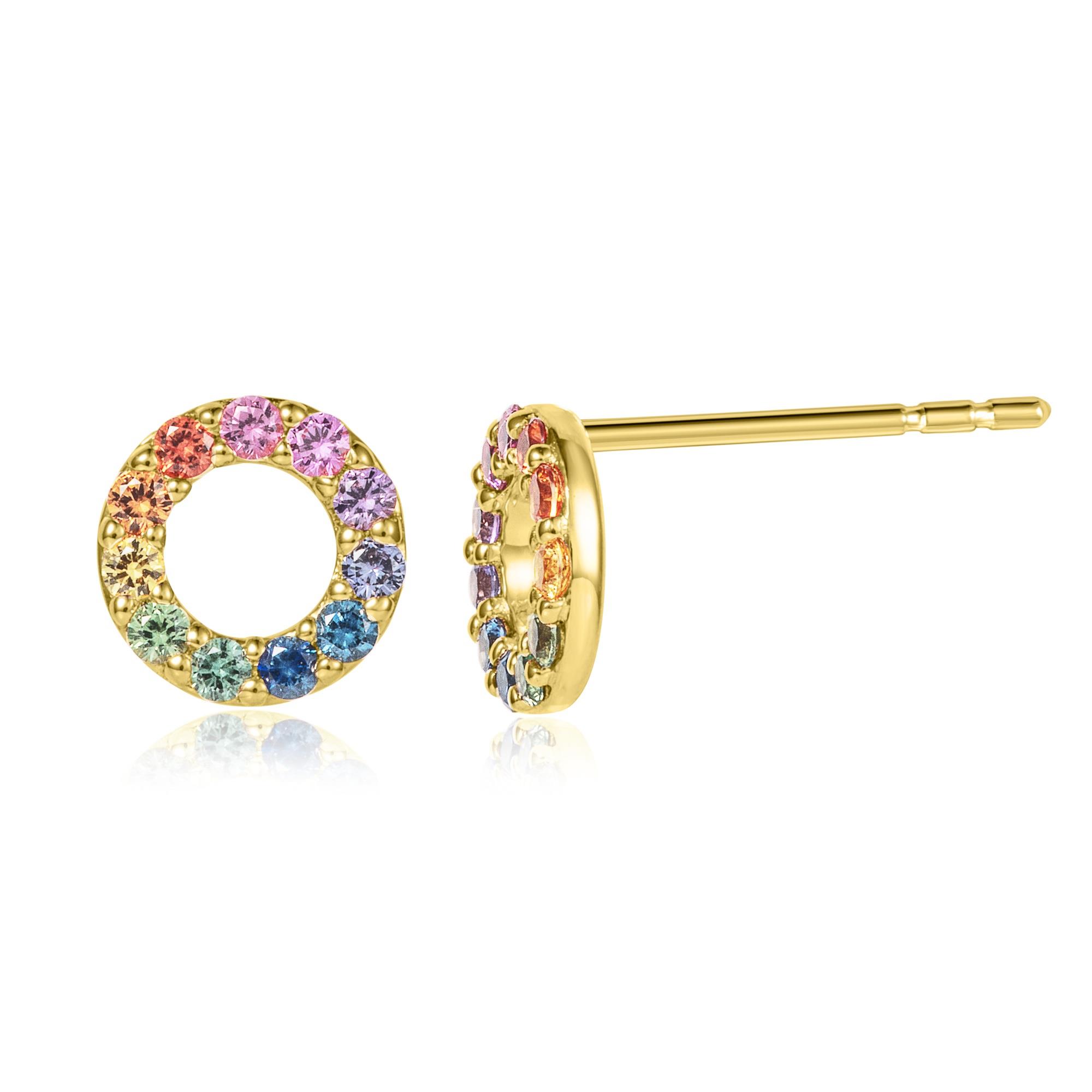 Samba Yellow Gold Rainbow Sapphire Circle Earrings | Pravins